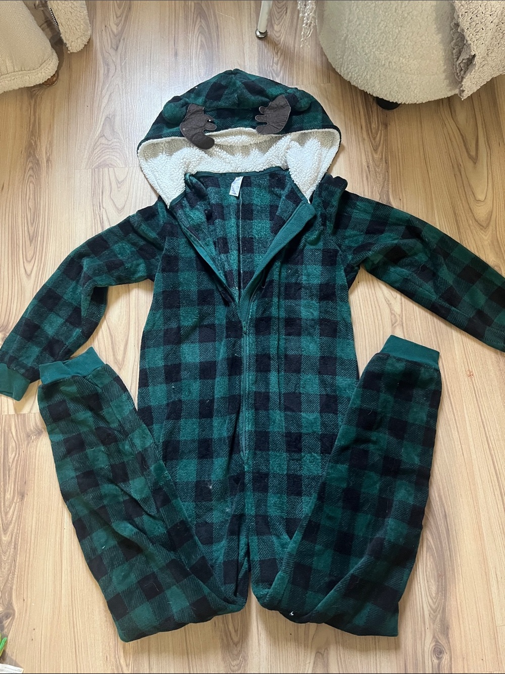 Cozy Green Buffalo Plaid Hooded Sherpa Jacket